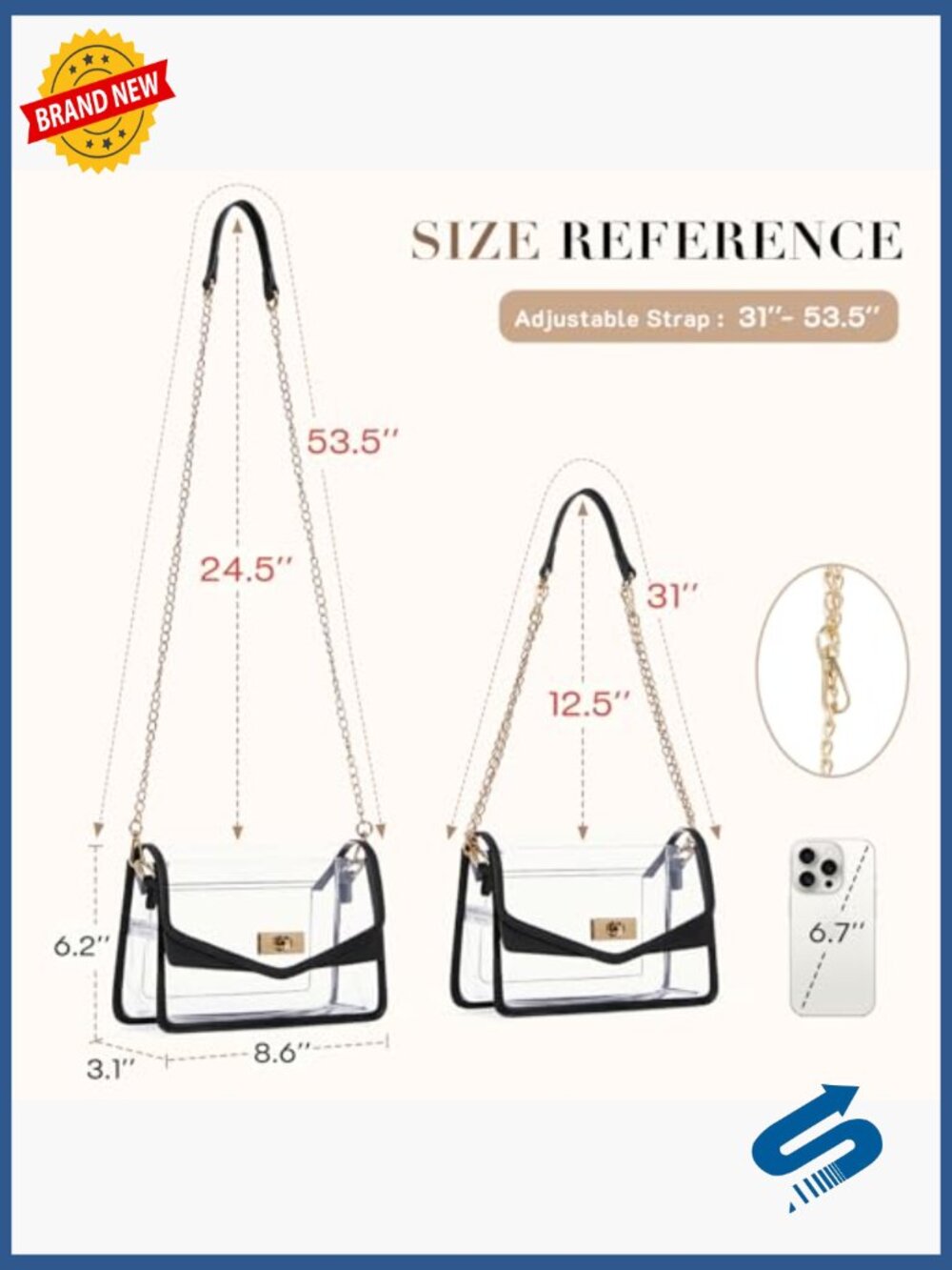 Clear Crossbody Bag Stadium Approved PVC Purse Concerts Festivals - Picture 4 of 6